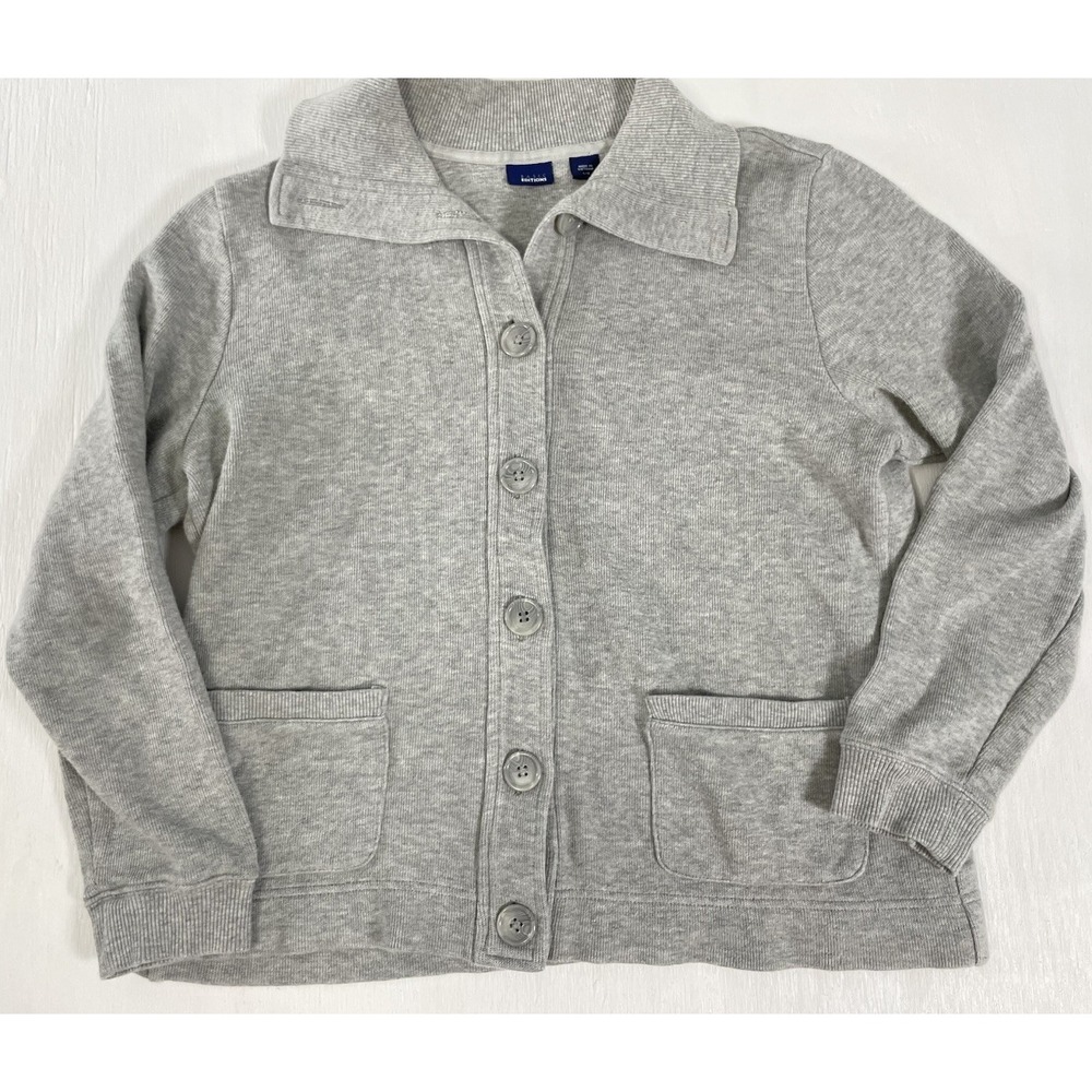 Gray Basic Editions Long Sleeve Gray Button Down Coat Sweater Top Women's Size L